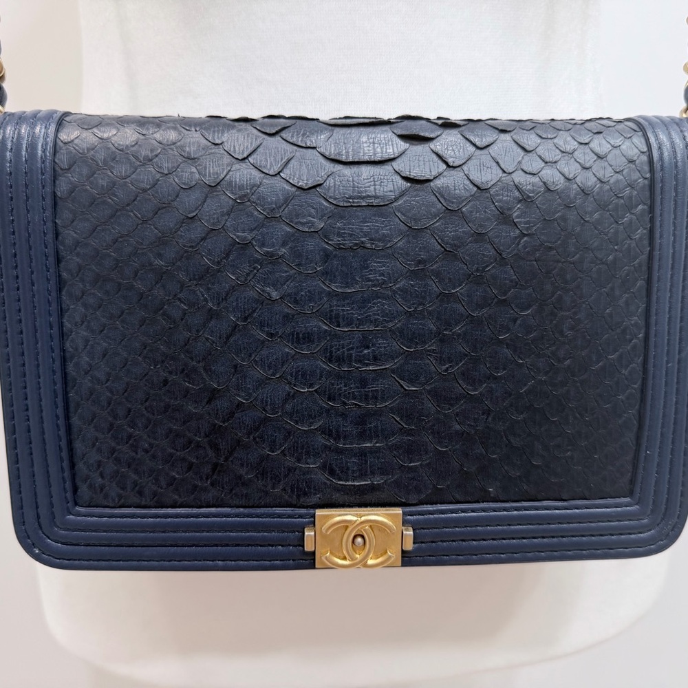 CHANEL O-Mini Boy Bag Python Exotic Leather Gold CC Lock Wallet on chain